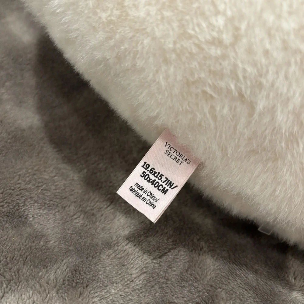 Victoria's Secret Heart Pillow Plush White Faux Fur VS I Love You